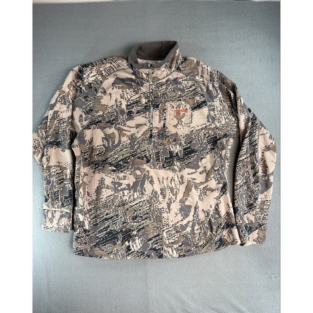 Sitka Jacket Mens 2XL Beige Camo 1/2 Zip Softshell Hunting Pullover Insulated